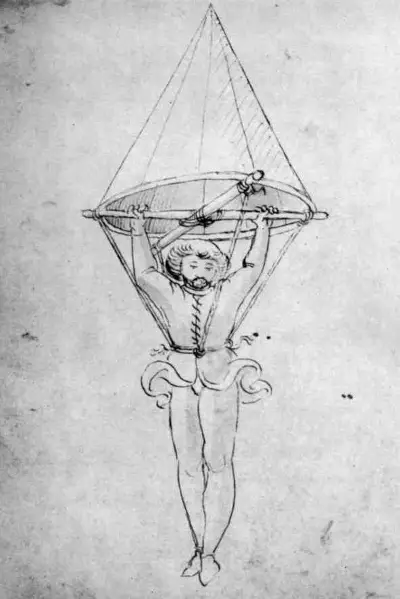 Early Anonymous Parachute Design from the Italian Renaissance, 1470s